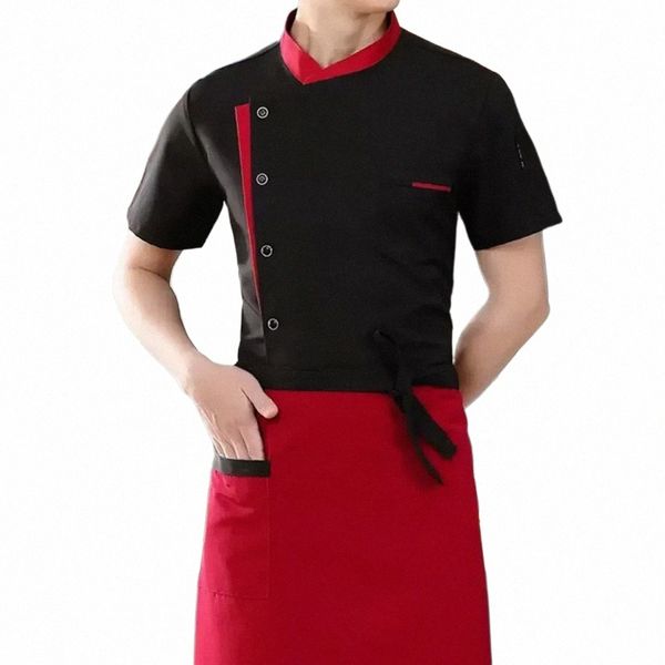 manche de veste courte duvet set chapeau avr chef unisexe chemise uniforme 3pcs / set restauration hôtel collier de cuisine cols œuvres de cuisine w1ve #
