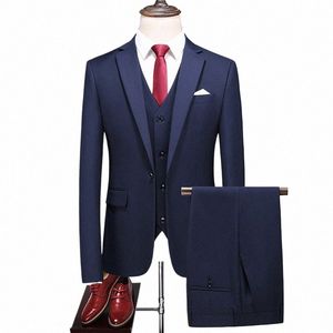 Jas + Vest + Broek Merk Kleding Mannen Hoge Kwaliteit Busin Blazers/Man Slim Cott Casual Bruidegom Dr driedelige Pakken Y8Kh #