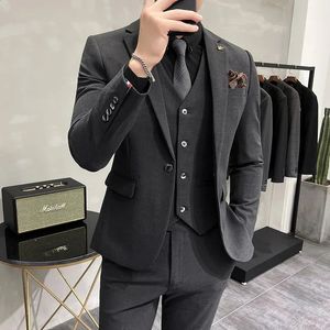 Veste gilet pantalon haut de gamme marque Boutique mode couleur unie hommes décontracté costume d'affaires 3 pièces ensemble marié robe de mariée 240315