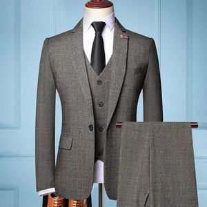 Jacket Vestbroek Retro Gentleman Classic Fashion Plaid Heren Formele Business Slim Suit 3pces Set Bruidegom trouwjurk Maat 6xl 240430