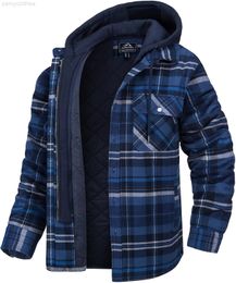 Chaqueta con capucha extraíble, abrigos de invierno con forro acolchado a cuadros, sudadera gruesa, prendas de vestir, camisas de lana para hombre, camisa de franela para hombre