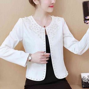 Veste Femmes Chaquetas Mujer Manches Longues Perles Blanc Court Femmes Veste Jaqueta Feminina Manteaux Et Vestes Femmes A956 210602