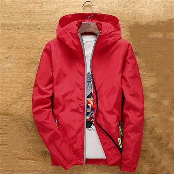 Chaqueta Mujer Tallas grandes 7XL Abrigo reflectante con capucha suelta Primavera Verano Delgado Hombre coreano Señora Pareja Ropa Rojo LR778 211014