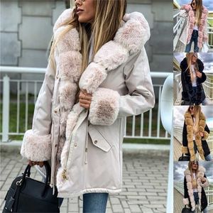 Veste Femmes Chaud Fausse Fourrure Parka Manteaux Casual Couleur Unie À Manches Longues Pardessus À Capuchon Oversize Femme Vestes D'extérieur 211216