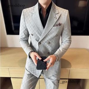 Jacket spants 2 stuks Blue Abrikot Business Party Men Suits Double Breasted Formele stijl op maat gemaakte bruiloft bruidegom Tuxedos 240125 947