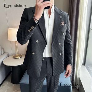 Jacket spants 2 stuks Blue Abrikot Business Party Men Suits Double Breasted Formele stijl Custom Made Wedding Groom Tuxedos 240125 710