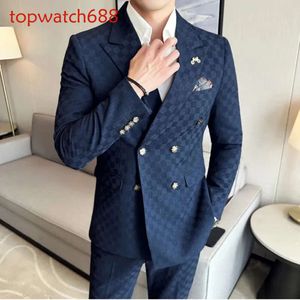 JacketPants 2 pièces Blue Abricot Business Party Men Suit Double Breasted Formel Style Making Made Wedding Groom Tuxedos 240125