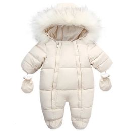 Vestes 0 24 mois né bébé combinaison hiver coton barboteuse avec gants à capuche épaissir garçons Snowsuit fille vêtements ensemble 231117