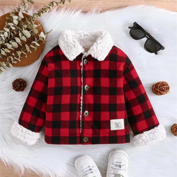 Vestes d'hiver pour bébés de 0 à 24 mois, manteau intérieur en laine épais et chaud en peluche pour garçons et filles, vêtements d'extérieur en polaire à carreaux pour tout-petits