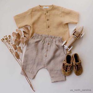 Jassen 0-3 jr Baby Jongens Zomer Kleding Set Korte Mouw Linnen Katoen Kinderen Shirt Zacht Ademend Casual Shorts kinderen Zomer Outfits R230805