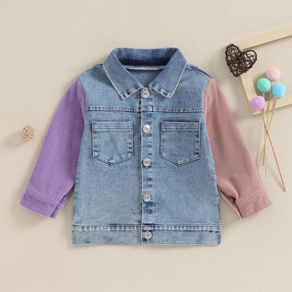 Chaquetas 1-5 años Chaqueta vaquera para niños, cuello en contraste, manga larga, solapa con botones, abrigos para niños y niñas, ropa de primavera y otoño, prendas de vestir exteriores