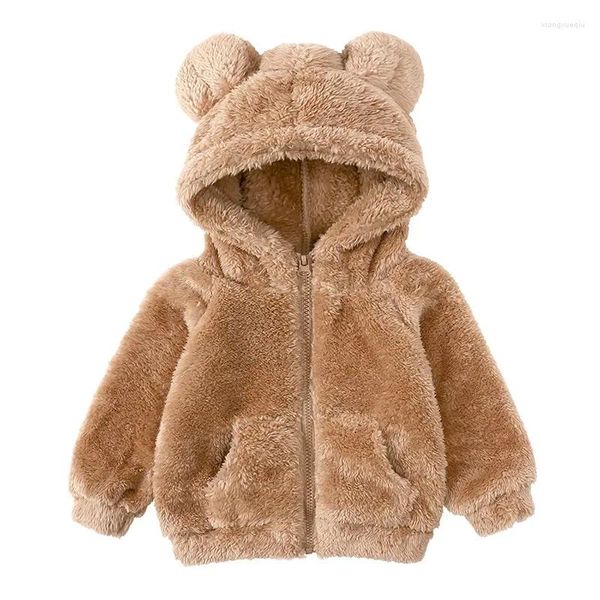 Chaquetas de 1 a 6 años con orejas de oso, chaqueta de otoño para niños, Color sólido, abrigo de princesa pequeña que mantiene el calor, ropa de abrigo con cremallera y capucha para bebés, ropa para niños