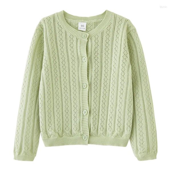 Vestes 1-6 ans vert filles boutons Cardigan pull été mince couleur bonbon manteau veste 1 2 3 4 5 6 vieux enfants vêtements OGC241203