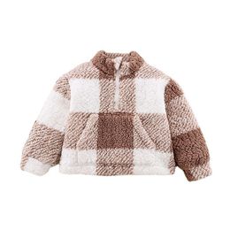 Jacken 1 6 Jahre Kinder Mädchen Plaid Hoodies Tops mit Fell Warme Herbst Kinder Mantel Winter Kleidung Outfits 230731