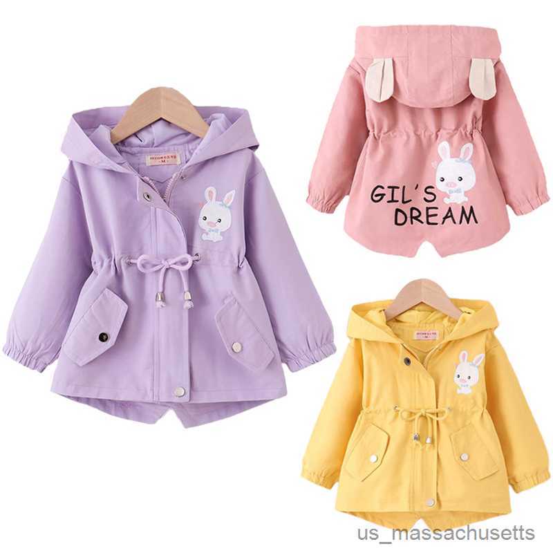 Jackets 1-7 Years Baby Girls Jacket Spring And Autumn Windbreaker Kids Outerwear Cute Rabbit Hooded Baby Coat Kids Clothes 2023 R230912