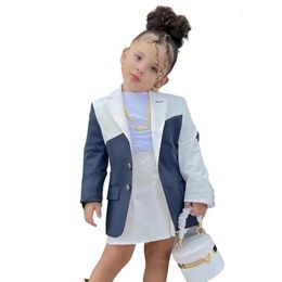 Vestes 1 8 ans enfants enfants filles blazers manteau automne hiver vêtements bleu blanc pathwork simple bouton veste vêtements d'extérieur 231128