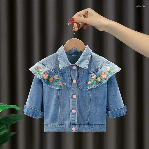 Jackets 1-8 años para niños pequeños Jackts de mezclilla para niñas Lindo abrigo de jean de flores con botón de ropa de salida para bebés 2 3 4 5 6 7 7