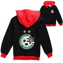 Jackets 2 13Year Boys Girls Maccabi Haifa Print Hooded Dunne Pocket Jacket Children Casual Outswear Coats Kids Tiener mode ritssluiting 221010