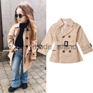 Chaquetas 2-7Y otoño moda niños niñas solapa gabardina manga larga chaqueta caqui forrada gabardina prendas de vestir cinturón x0730