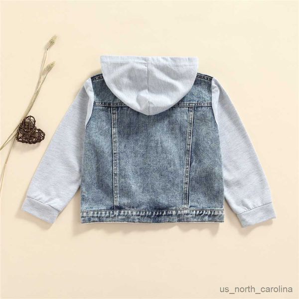 Vestes 2-7Y Infant Enfants Bébés Filles Garçons Denim Patchwork Manteau À Manches Longues À Capuche Veste Jeans Tops Printemps Automne Tenues R230805