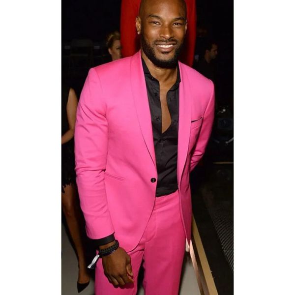 Vestes 2 pièces châle rose vif repeuplement décontracté hommes combinaisons pour hommes slims combinaison de costume de costume de célébrité de célébrité Tuxedo terno masculino (veste + pantalon)
