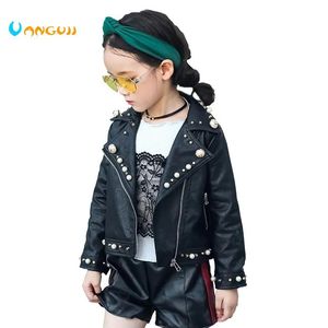 Vestes 2018 automne hiver chaud enfants veste en cuir synthétique polyuréthane, 27 ans fille mode revers perle cuir moto veste en cuir