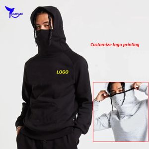 Vestes 2020 Winter Coton Sportswear Running Sweatshirt Hommes High Necy Face Mask Solid Hotted Pullover Jacket Gym Fitness Hoodies Custom
