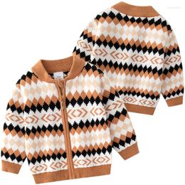 Jackets 2022 Baby Boys Girls Fashion Knitted Cardigan Sweater Kinderen Herfst Winter Warm Zipper gestreepte knop