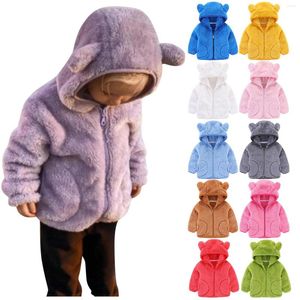 Vestes 2022 vêtements pour enfants filles garçons 10 couleur bonbon corail polaire à capuche avec oreilles dessin animé manteau 1-6 Y