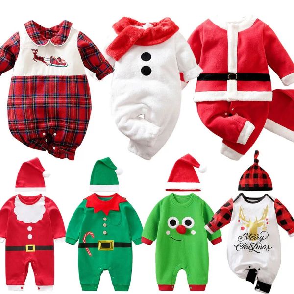 Chaquetas 2022 Mamelucos de Navidad para bebés recién nacidos, ropa para niños, recién nacido, Papá Noel, reno, muñeco de nieve, disfraz de elfo, sombrero 018M