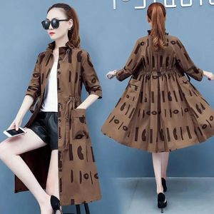 Jacques 2022 Spring Autumn Loose Coat Sweet Extérieur Nouveau trench mince Trench Coat's Single Breasted Breaker Loose Imprimé Midlong Vestes