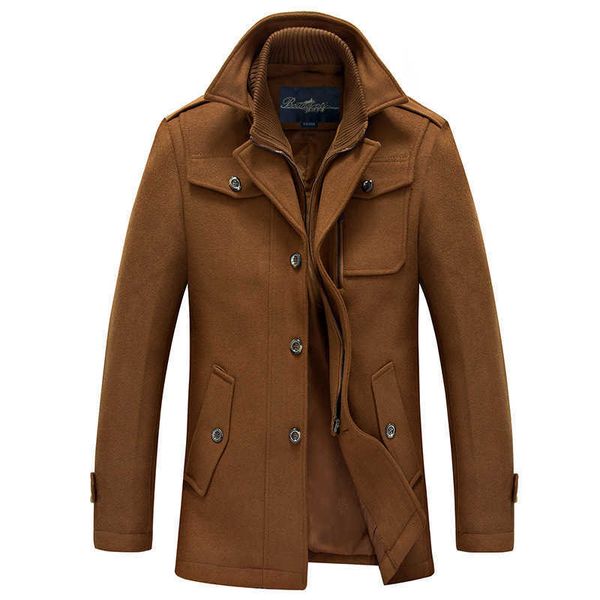 Chaquetas de invierno 2022 para hombre, abrigo de lana a la moda, cálido, grueso, con cuello levantado doble, rompevientos, prendas de vestir informales, abrigo, Parka de negocios, hombre, negro, Y2210