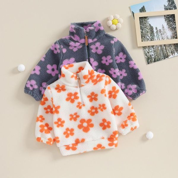 Jackets 2023-08-14 Lioraitiin 6M-4Y enfant en bas âge garçons filles polaire veste à manches longues revers boutonné fermeture éclair manteau flou vêtements de sortie d'hiver