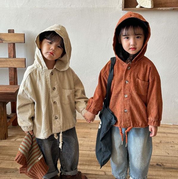 Chaquetas 2023 llegada niñas niños pana abrigo con capucha otoño algodón manga completa moda niños abrigos 1-8 años KK167