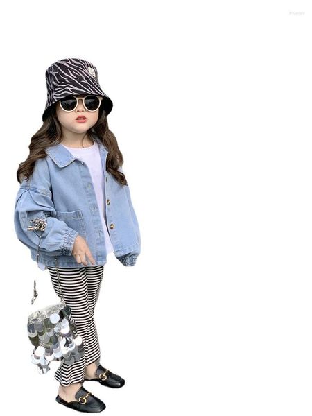 Vestes d'automne pour enfants, vêtements pour filles, manteau en Denim blanc décontracté, veste Cardigan rétro, 2023