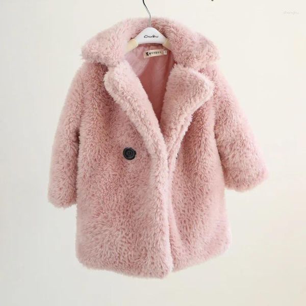 Chaquetas de otoño e invierno para niños, ropa de Boutique para niñas pequeñas, abrigo de lana granulado de algodón con cuello vuelto, piel de imitación, fresco, 2023