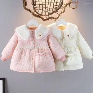 Jassen 2023 Baby Meisjes Nep Bontkraag Katoen Gewatteerde Winterjassen Tas Zoete Meisje Kinderen Verjaardag Prinses Warme Kinderkleding overjassen