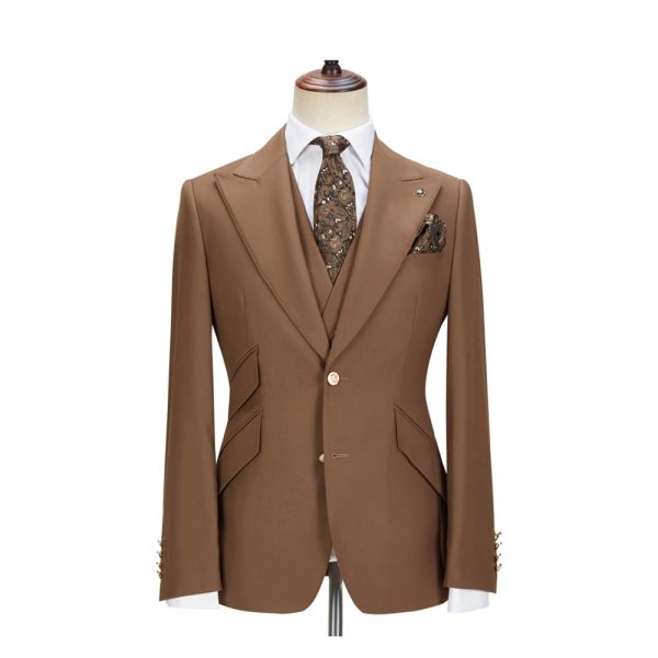 Vestes 2023 Brown Men Suit Blazer Fashion Fashion High Quality Slim Fit Peak Adpel Single Balle Formal Ball Groom Wedding Tailcoat Veste