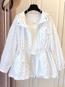 Jackets 2023 Koreaanse print midlengte zonbescherming kleding vrouwen los wilde jas met capuchon Spring zomer ritssluiting windendaar vrouwelijke top