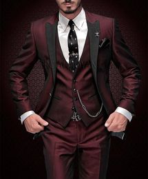 Jassen 2023 Nieuwe Collectie Piek Zwarte Revers Bruidegom Tuxedos Bury Mannen Pakken Bruiloft 3 Stuks (jas + broek + vest + tie) tre De Novio Par