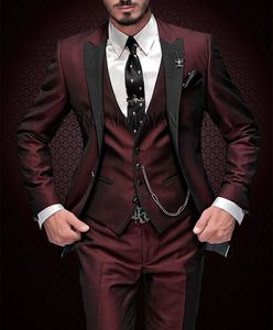 Vestes 2023 Nouveau arrivée Peak Black Abell Groom Tuxedos Bury Men Suit Wedding 3 Pieces (Veste + Pant + Vest + Tie) Tre de Novio PAR