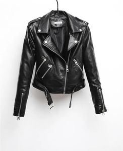 Jassen 2023 Nieuwe Mode Vrouwen Herfst Winter Zwart Kunstleer Jassen Lady Bomber Motorcycle Cool Bovenkleding Jas Met Riem Hot koop