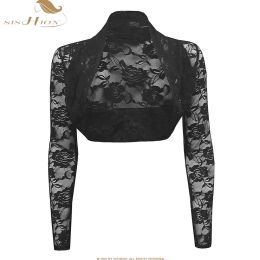 Vestes 2023 solide à manches longues dentelle florale haussement d'épaules boléro Cardigan Casacos mince hauts courts dames veste noire automne manteau vêtements SR221