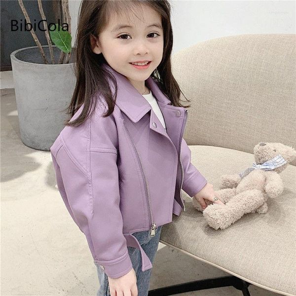 Vestes 2023 printemps et automne filles manteau en cuir bébé étranger coréen col veste 2-6 ans mode manteaux décontractés