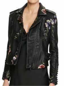 Jackets 2023 Spring herfst bloemenprint borduurwerk faux lederen jassen dames high street moto klinknagel zwarte punk bovenkleding biker jassen