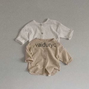 Jackets 2023 Zomer nieuwe baby lange mouw vestiging Konijn Katoen Boy Girl Air Conditioner Shirt Solid Casual Sun Protection Jacket H240508