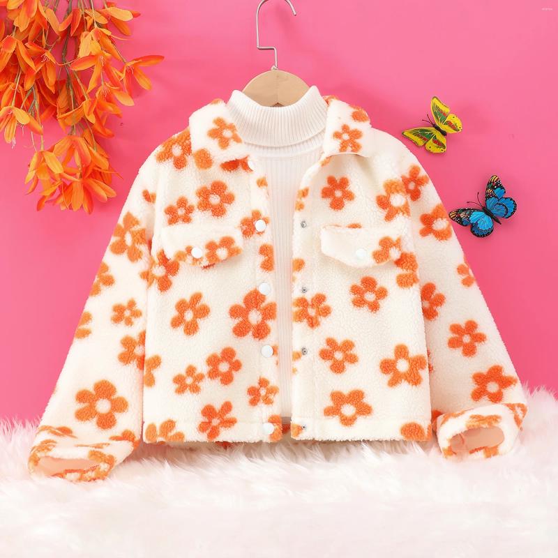 Jackets 2023 Winter Big Girls Long Sleeve Flower Plush Coat Fashion Soft And Comfortable Cotton Children's Top 8 9 10 11 12 Years