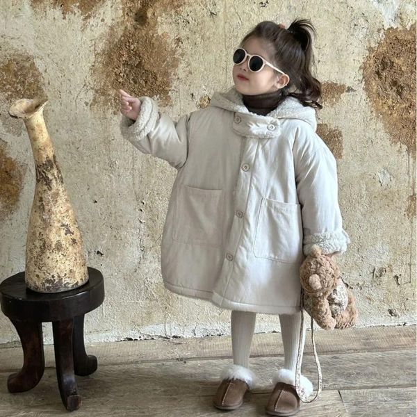 Vestes d'hiver pour enfants, manteau en laine d'agneau Double Face, mi-longue, vêtements pour bébés filles, 2023