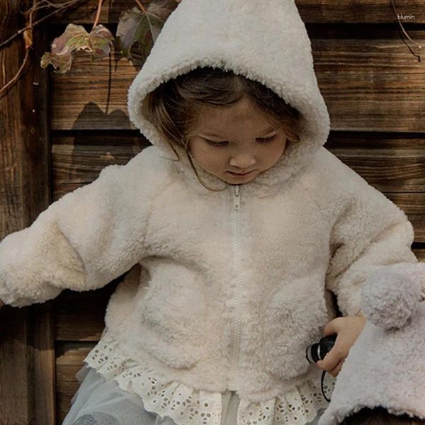 Chaquetas 2023 Winter Girl and Children's Plush Lace Abrigo con capucha Moda Versátil Durable Lindo Hermoso