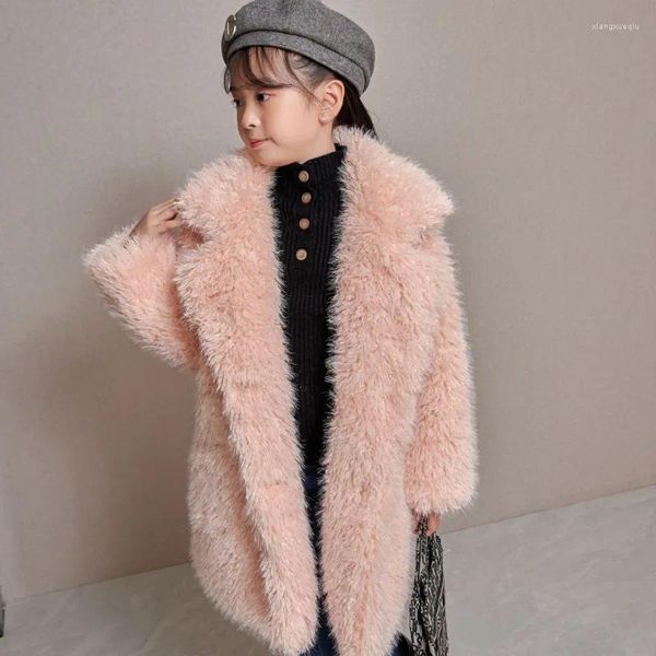 Vestes d'hiver en fausse laine pour filles, vêtements d'extérieur longs en laine d'agneau pour enfants, rembourrés, épais et chauds, 2023
